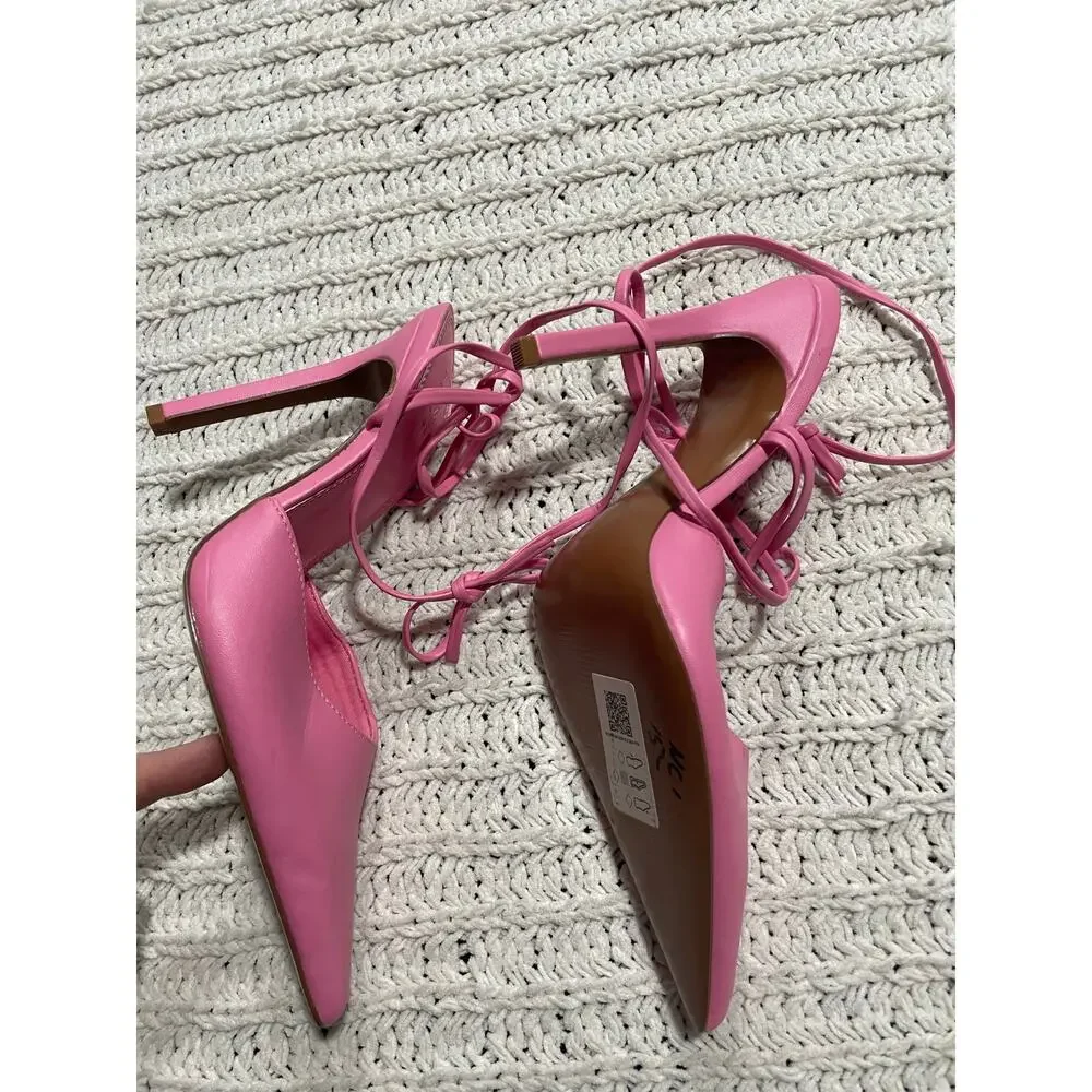 ASOS Design Nightly Pointed Toe Wrap Tie Stiletto Shoes Womens 7 Pink 109348654